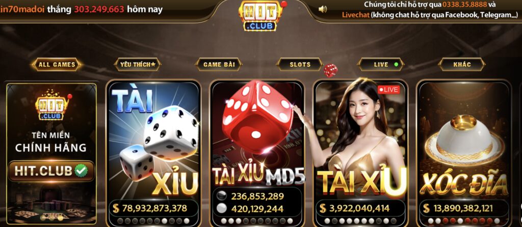Giao diện trang chủ cổng game HitClub
